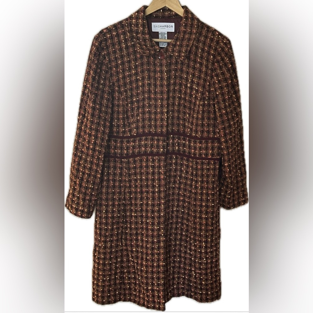 Sag Harbor Dress coat basket weave orange yellow red and brown size 16 - Picture 4 of 13